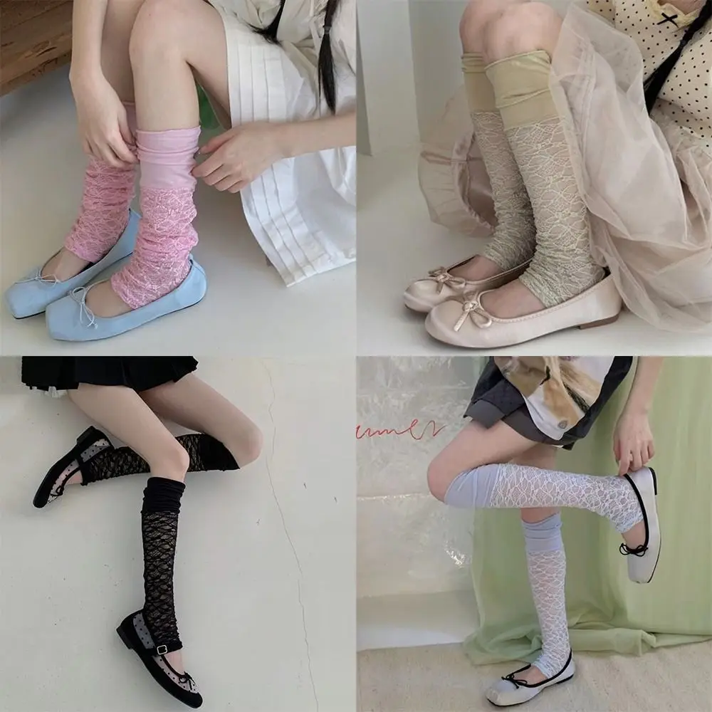 New Sheer Mesh Floral Lace Leg Warmers Breathable Comfortable Retro Style Calf Socks Floral Lace Open Heel Socks Summer Wear