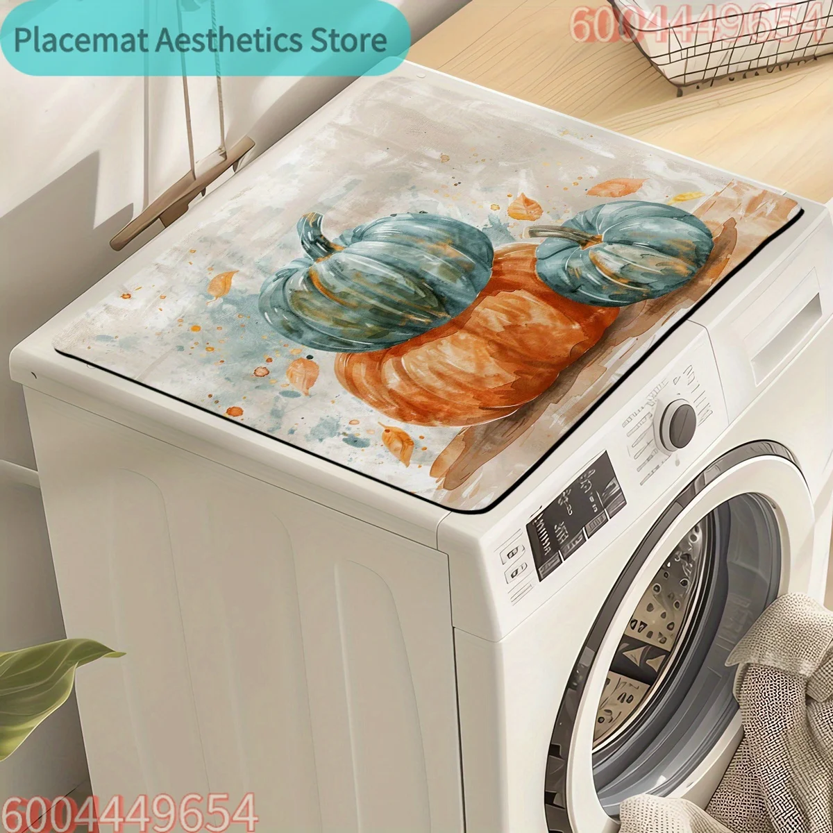 Autumn Pumpkin Leaves Multipurpose Polyester Dish Drying Mat, Rubber Non-Slip Washer Top Cover, Absorbent Refrigerator Liner, M