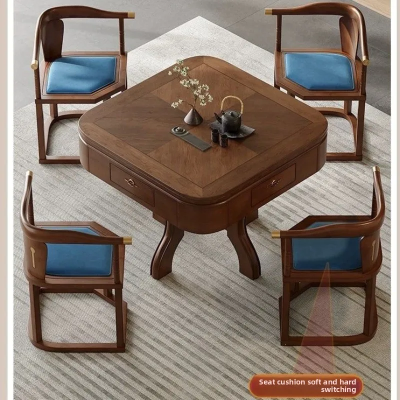Solid wood mahjong machine dining table, dual-purpose multi-functional Chinese-style storage electric mahjong table