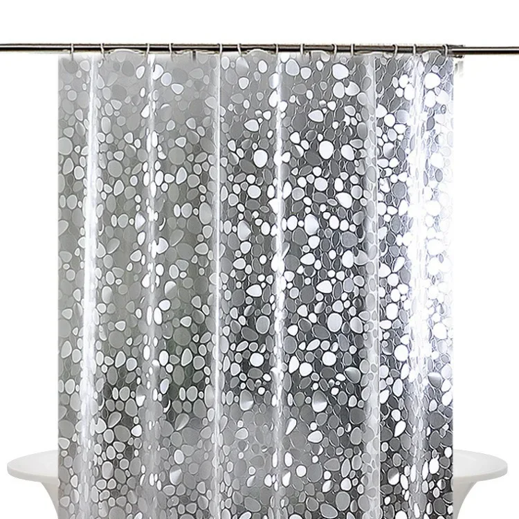 

Shower Curtain Set Liner 8G EVA Thick, 72x72 in 3D Frosted Pebble Plastic Shower Curtains, Waterproof Shower Liner with 12 Hooks