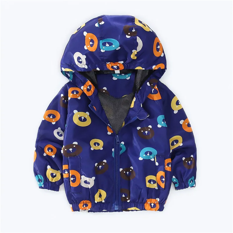 New Spring and Autumn Rush Suit Little Bear Cartoon Graffiti Hooded Hoodie Zipper Lightweight Casual Coat Jacket (0-4 Years Old)