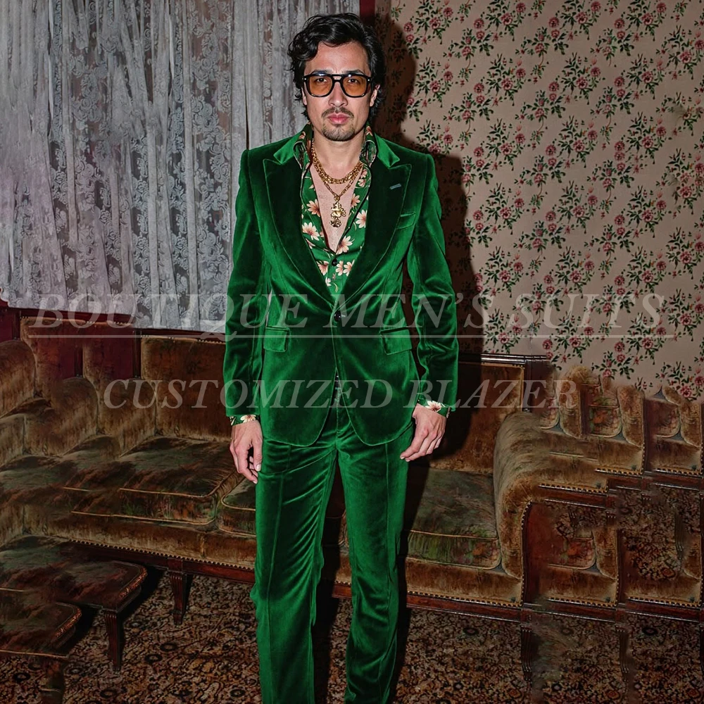 Slim Fit One-Button Men's Suits Luxury Velvet Peak Lapel 2 Piece Jacket Pants Fesival Male Clothing Costume Homme 2026