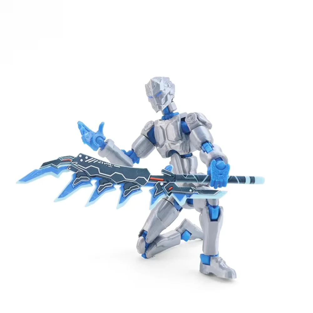 Blue Mechanical Devil Action Figure 3d Printed Multi-Jointed Movable Robot Dummy With Wings & Stand DIY Posable Model Collection