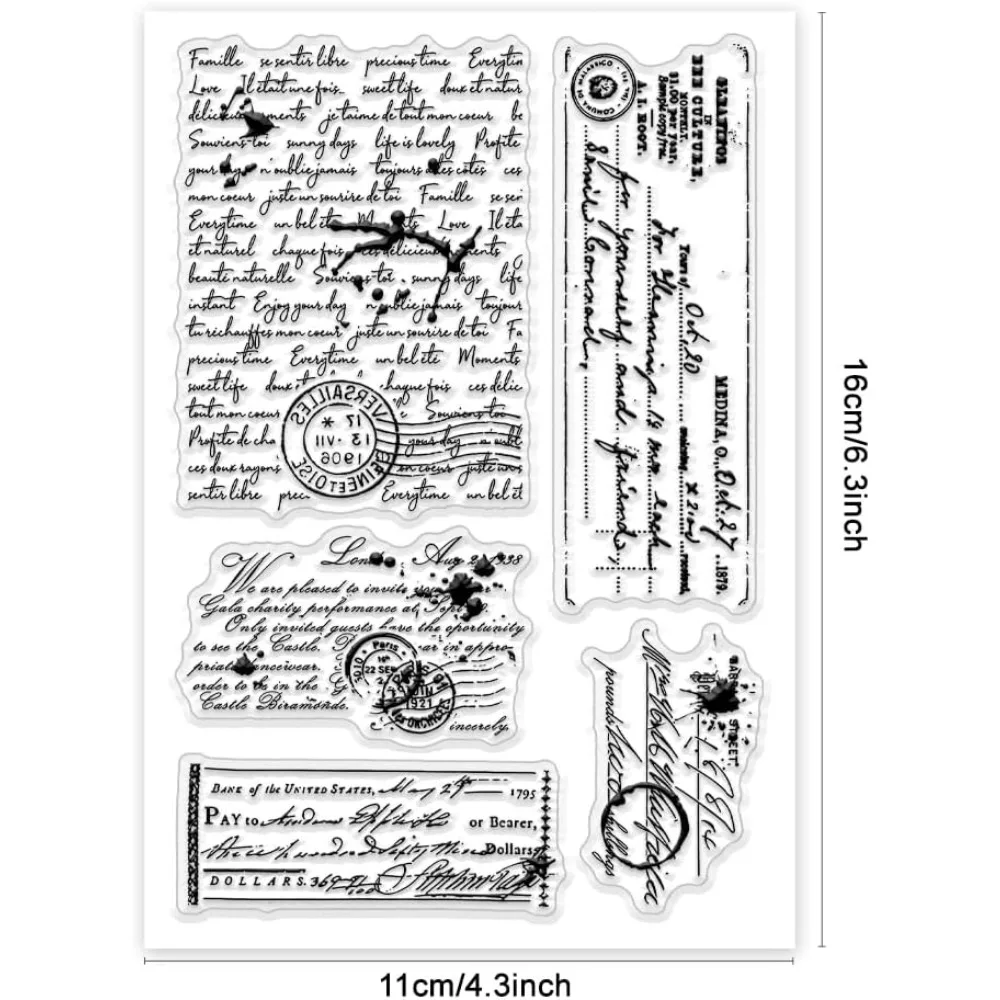 Transparenter Vintage-Stempel für DIY Scrapbooking, handgeschriebener Briefkopf, Stempel, Text, Hintergrund, Stempel, transparente Postkarte, Geschenkanhänger