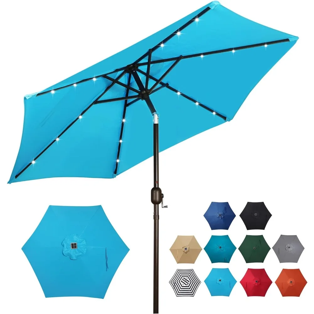 Blissun 7.5 ft Solar Umbrella, 18 LED Lighted Patio Umbrella, Table Market Umbrella