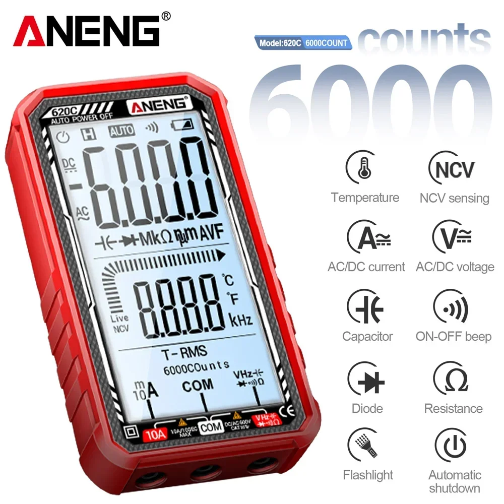 ANENG 620C Smart Multimeter Digital Voltage Tester 6000 Counts AC/DC Voltage Ammeter Current Capacitor Resistance Hertz Diode