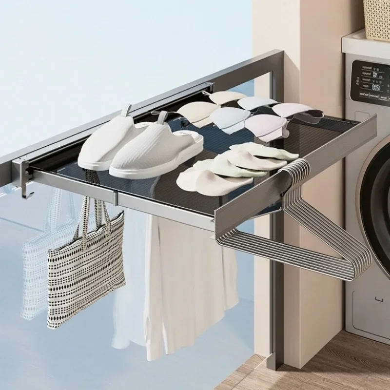 Balcony Drying Rack Wall-mounted Mesh Drying Rack Folding Drying Net Bathroom Shelf Telescopic Flat Laying Sun Clothes