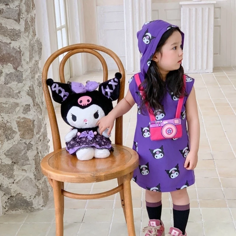 Summer Children Girls Princess Dresses Baby Clothes Kids Girl Slim Sleeveless Dress Korean Cute Kuromi Beach Dress Hoodies Dress