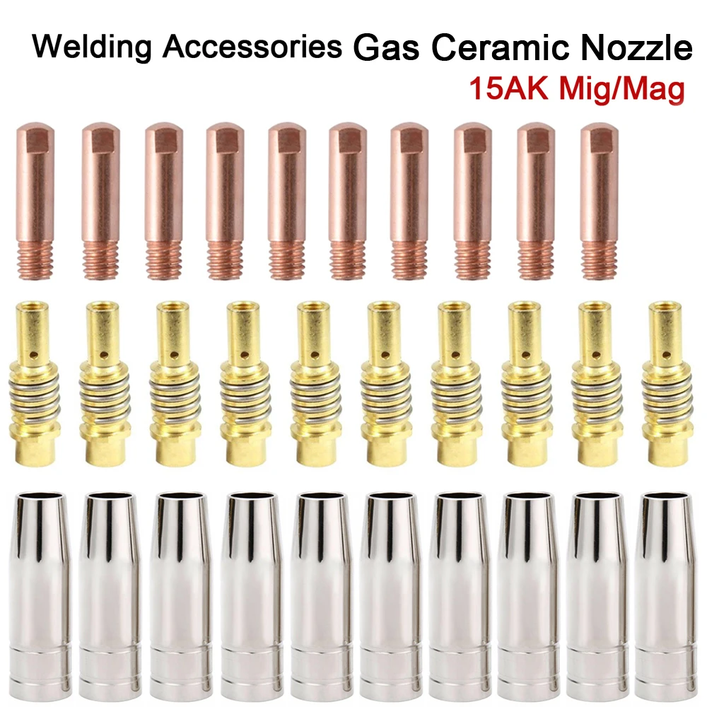 15pcs/30pcs 15AK Torch Welding Consumables 180A MIG Torch Gas Nozzle Tips Holder Gun Neck Wrench for MIG Welding Machine