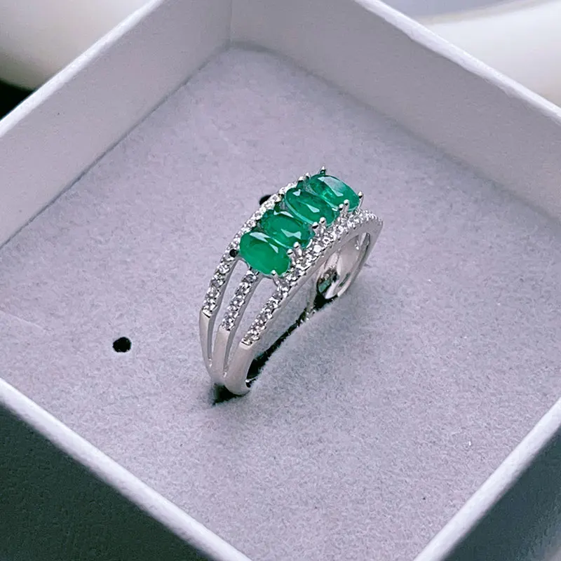 Laboratory Emerald Ring for Engagement 4 pieces 3mm*5mm manmade Emerald Silver Ring with Certificate 925 Silver Emerald Jewelry