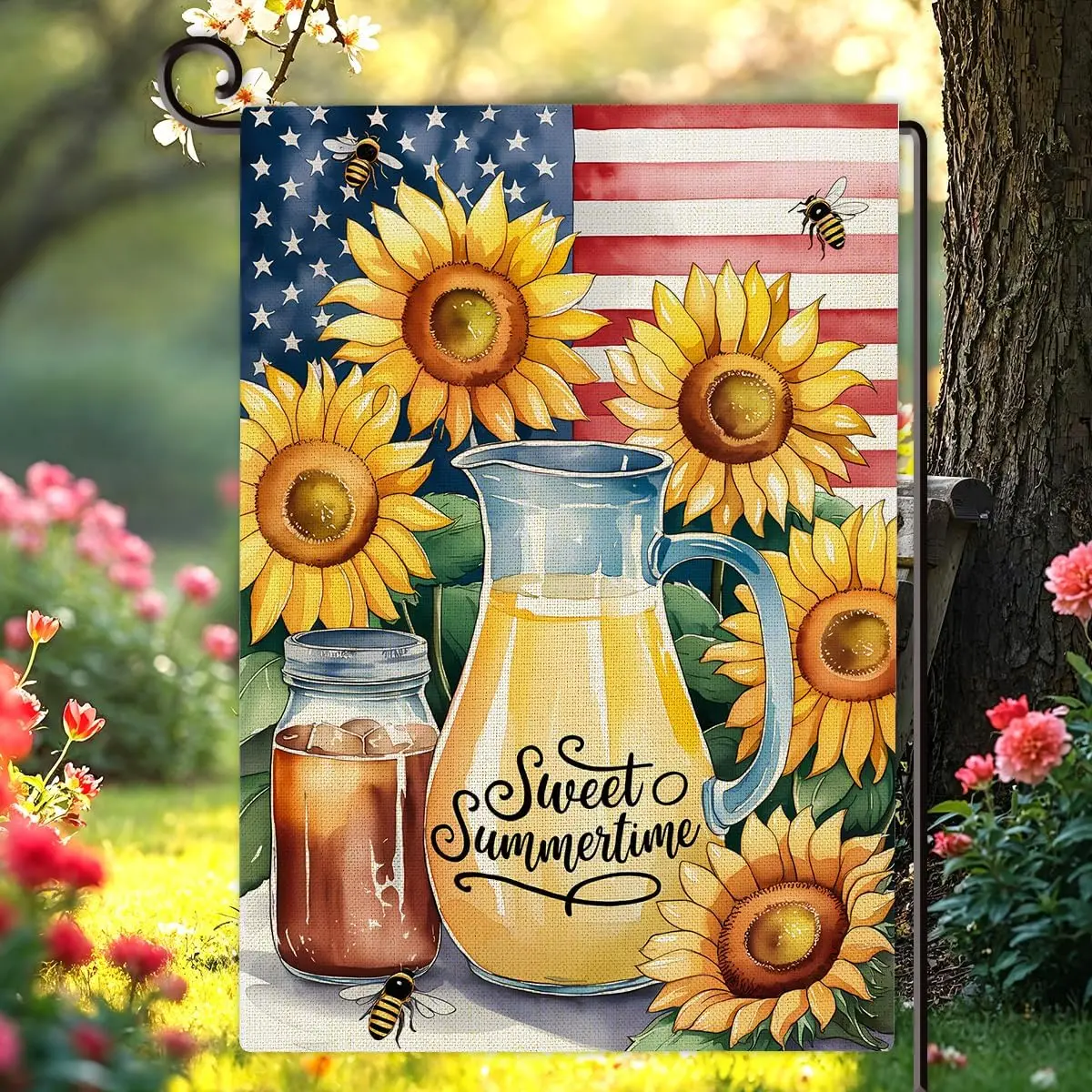 Sweet Summertime Sunflowers Garden Flag Double Sided Patriotic Burlap House Flag Farmhouse Outdoor Summer Decorations for Ya yyi