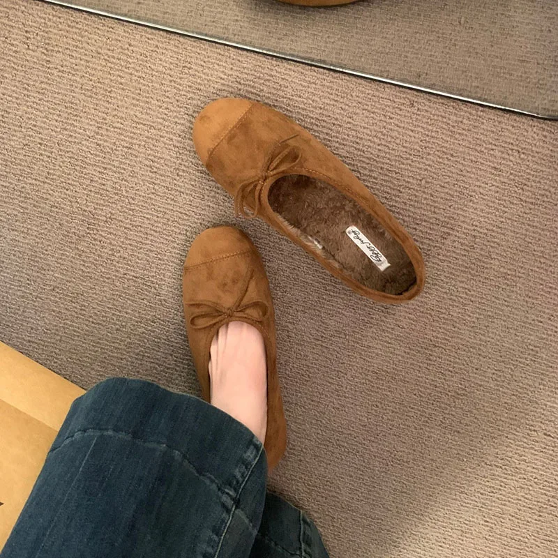 Modische Ballerinas mit runder Spitze für Damen, warme, lässige Damenschuhe, Pelzschuhe für Damen, neues Schuhwerk – Detail 11