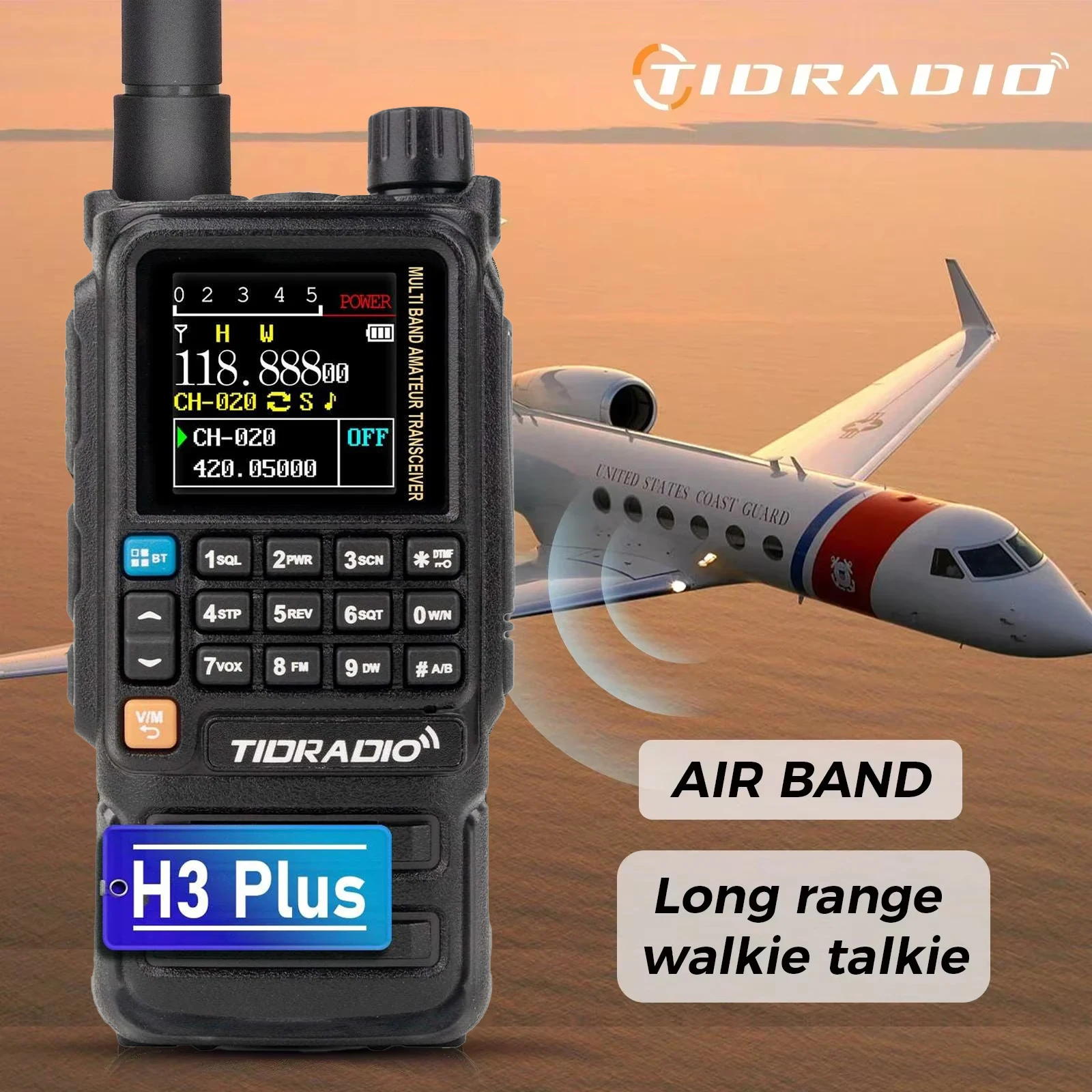 TIDRADIO H3 Plus Long Range Walkie Talkies Wireless Programming Air Band Long Range Tow Way Radio Frequency Copy Station