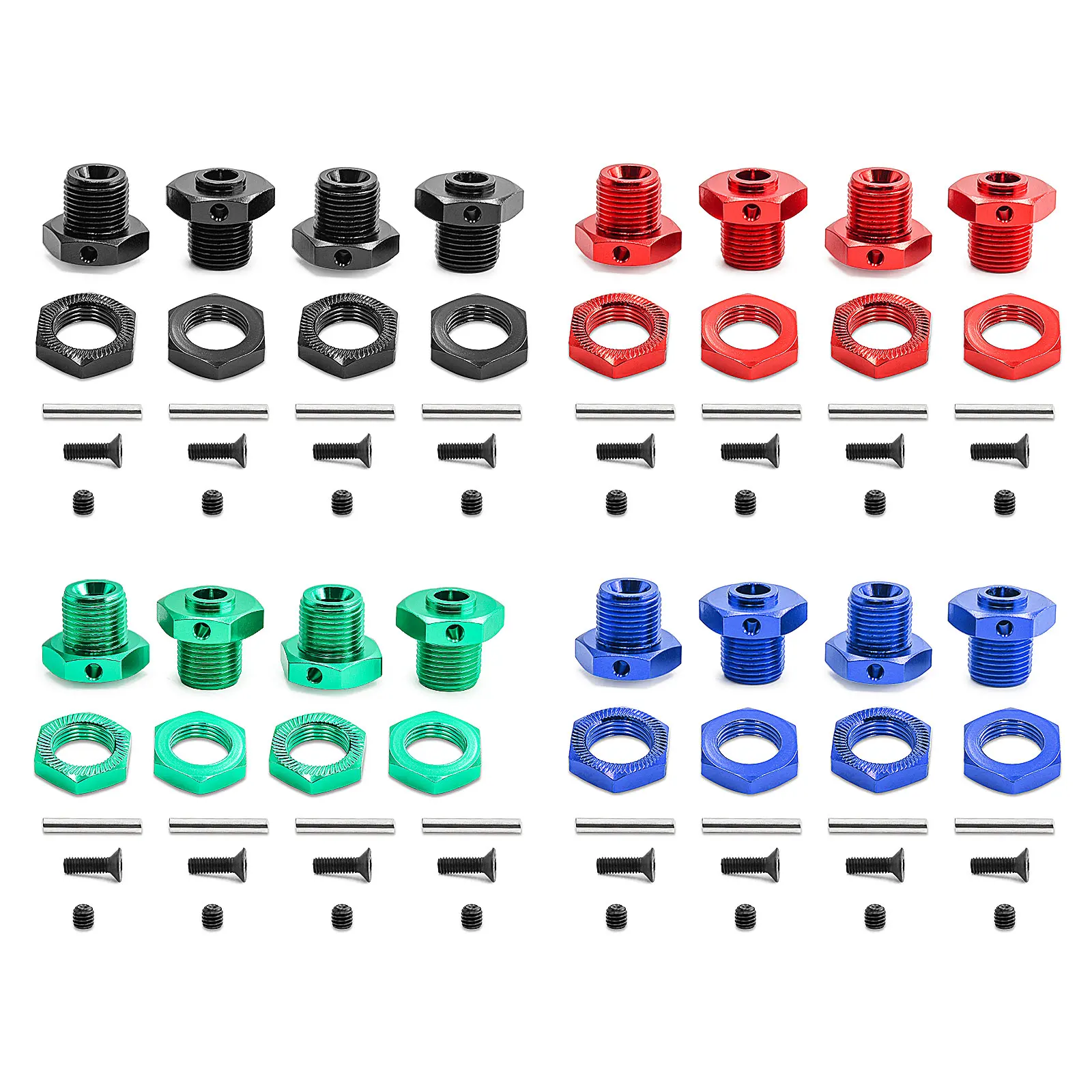 

17mm Hub Adapter + Lock Nut (4pcs), Compatible with ARRMA 1/8 Typhon 3S BLX - Aluminum Alloy Hex Bolt Upgrade Part