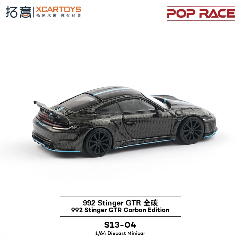 POP RACE 1:64 Porsche 992 Stinger GTR Carbon Edition Legering Premium Diecast Voertuig Model Speelgoed Collectible Display Stuk