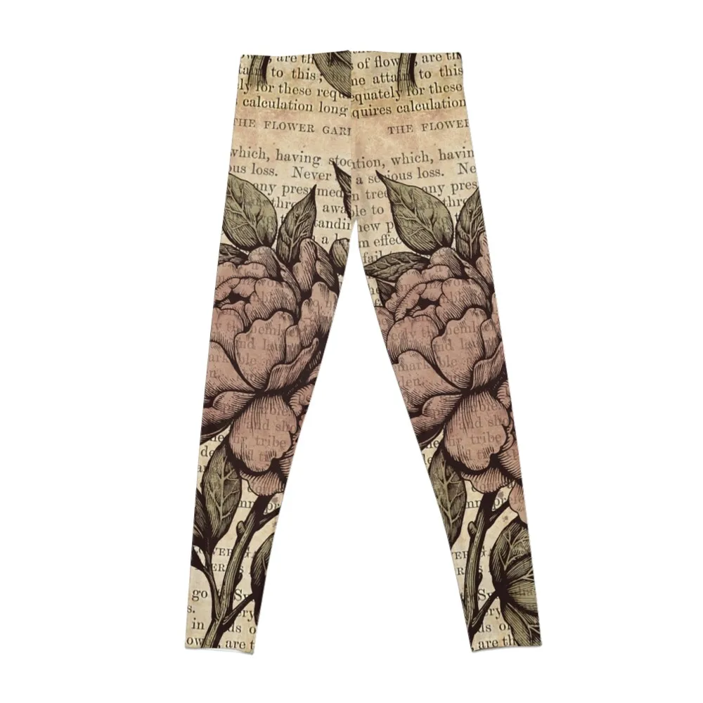 Botanicals - Peonies vintage Leggings Pants sport active wear Jogger pants Clothing fitness Womens Leggings