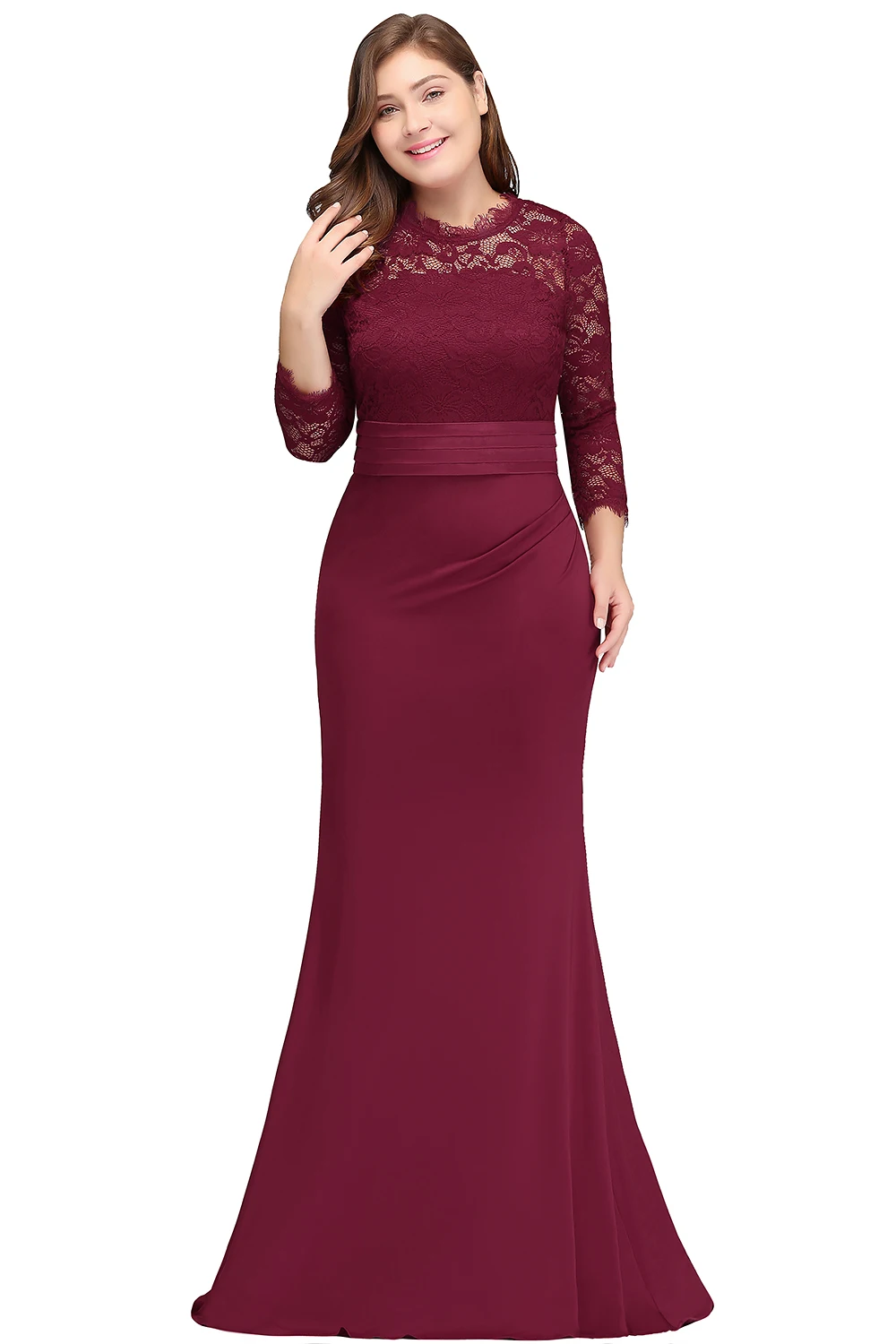 Plus Size Vows 2025 Women Mermaid Evening Dress Elegant Burgundy Long Sleeve Wedding Party Gown Lace Robe De Soiree Customized