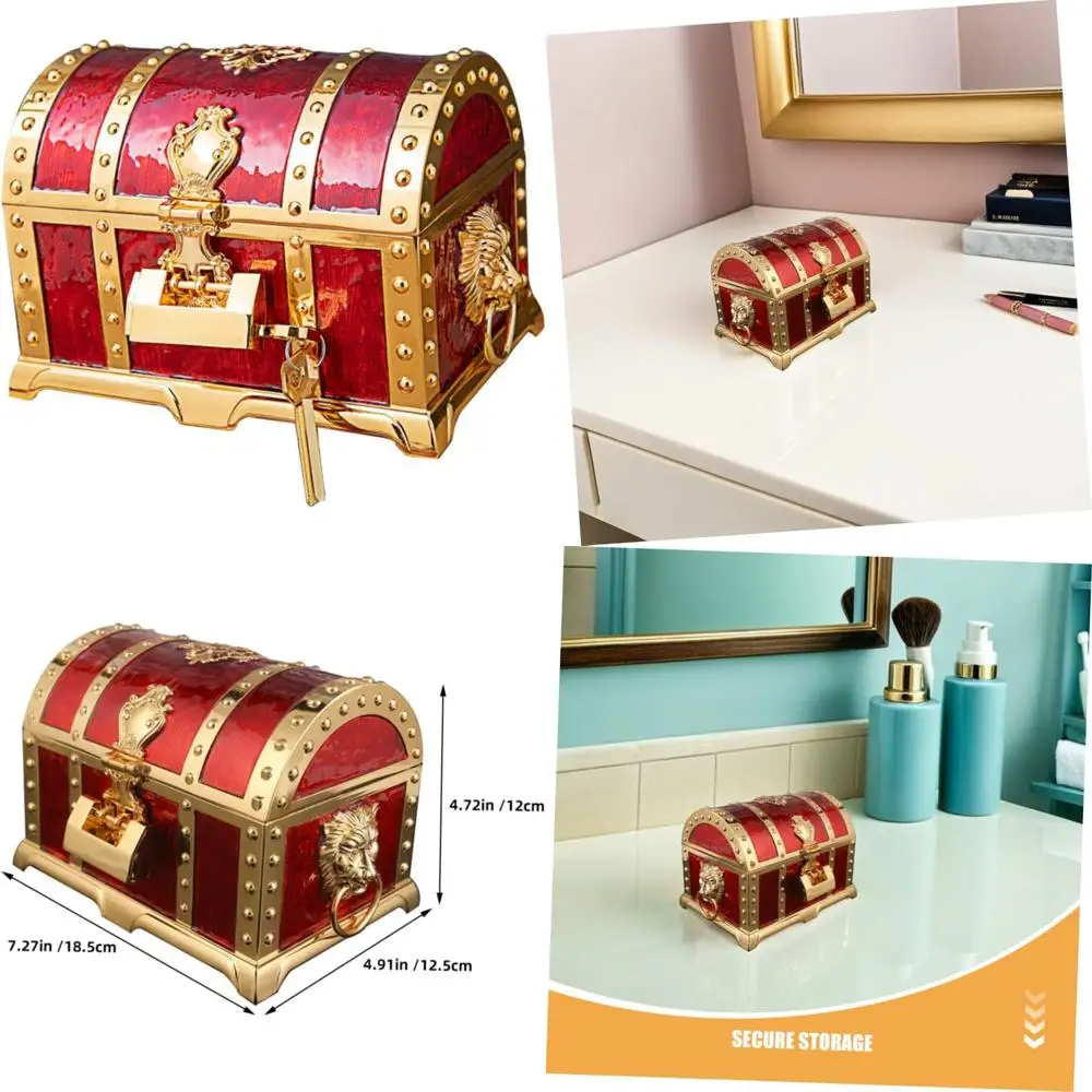 

Vintage European Style Dual-Layer Metal Jewelry Box with Lock for Women - Secure Zinc Alloy Treasure Chest Organizer Long-Lastin