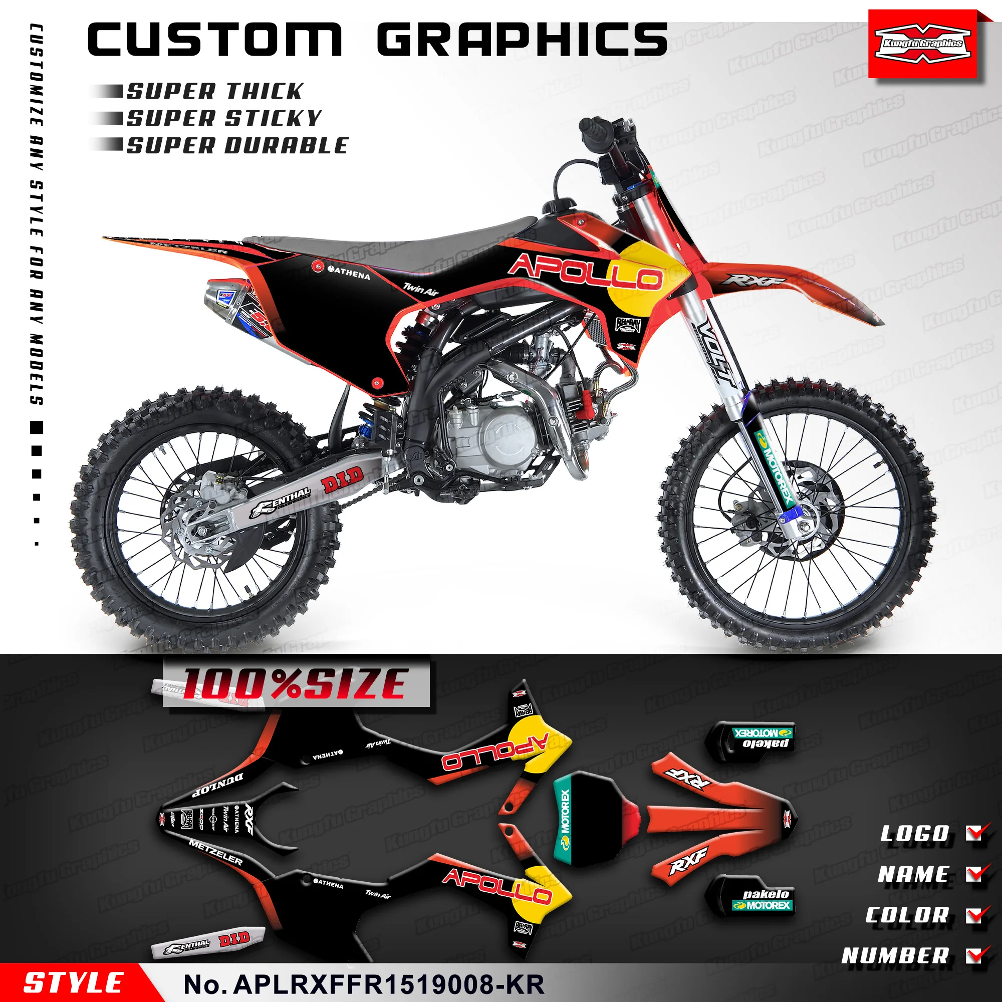 KUNGFU GRAPHICS Graphics Kit Vinyl Sticker for Apollo RXF Freeride 150 190, Restyle, APLRXFFR1519008-KR