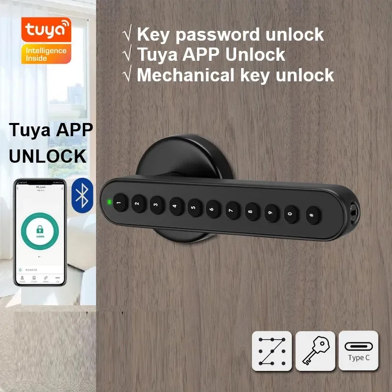 Tuya BLE Door Lock IP65 Waterproof Indoor Smart Lock Door Silicone Button Password Key APP Unlocking Anti-theft Safe Lock