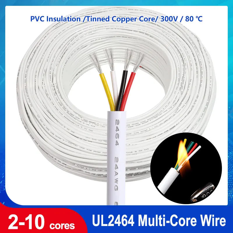 2~10m White UL2464 Electronic Wires 30 28 26 24 22 20 18 16 14AWG Signal Control Channel 2 3 4 5 6 7 8 9 10Cores Audio Cables