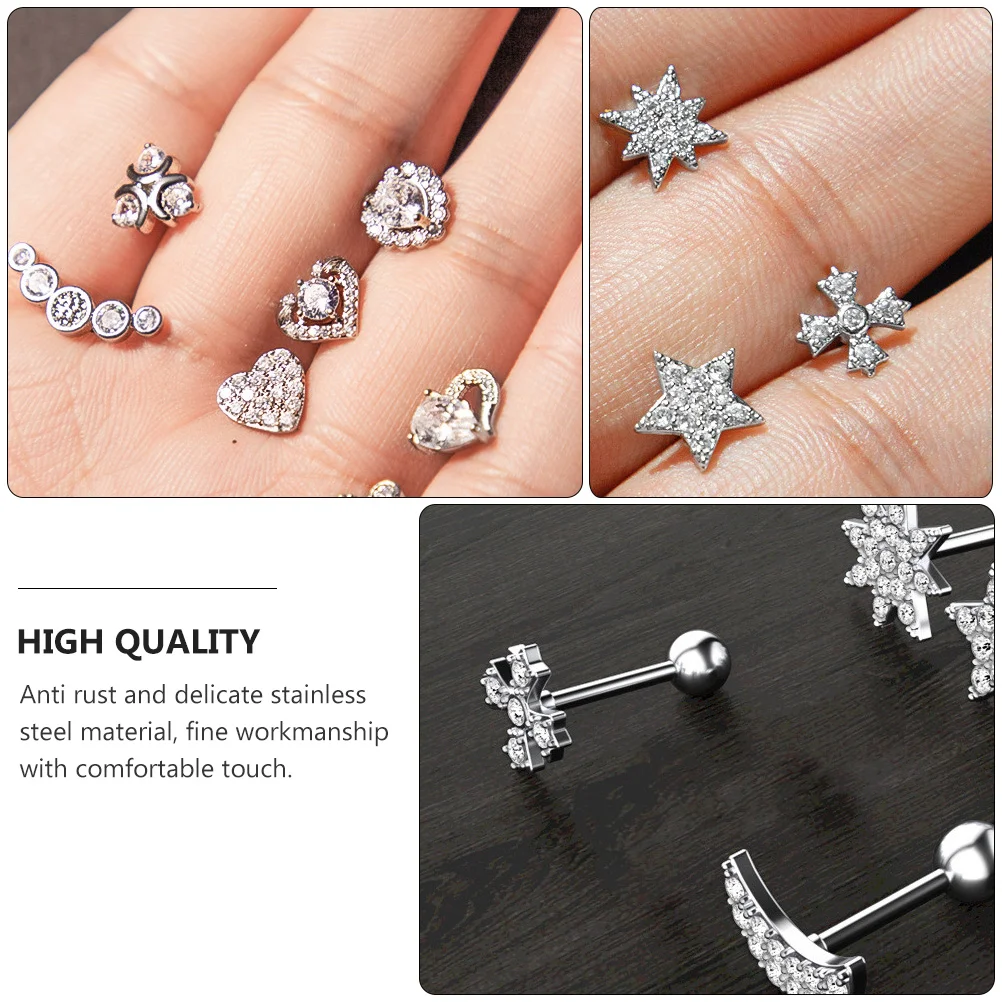 

Stainless Steel Zircon Piercing Earrings Stud Hoop Trendy Elegant Jewelry for Women Party Dance Anti-Rust Delicate Comfortable