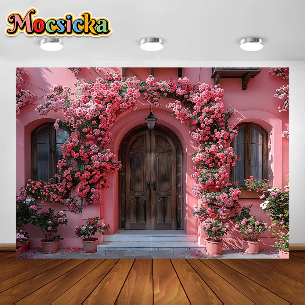 Spring Arch Fotografia Fundo, Rosa Casa Flores Decorações Do Partido, Kids Portrait Photo Backdrops, Photo Studio Props