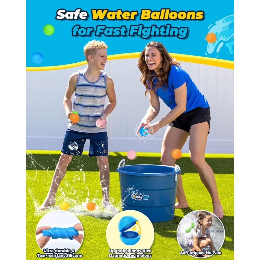 SOPPYCID 20 Stück wiederverwendbare Wasserballons, selbstdichtend, nachfüllbar, Wasserbomben, Spritzbälle, Pool, Strand, Wasserspielzeug für Kinder im Alter von 3–12 Jahren