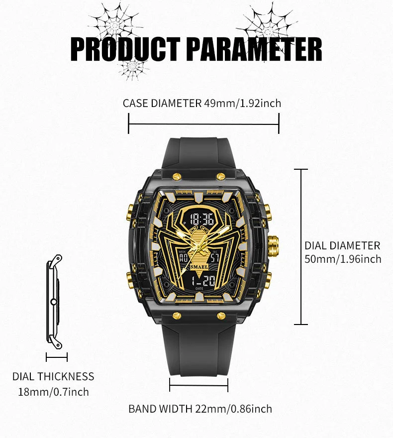 SMAEL 8116 New Men's Watch 50M Waterproof Dual Display LED Night Light Leisure Student Electronic Watch Multifunctional Sports