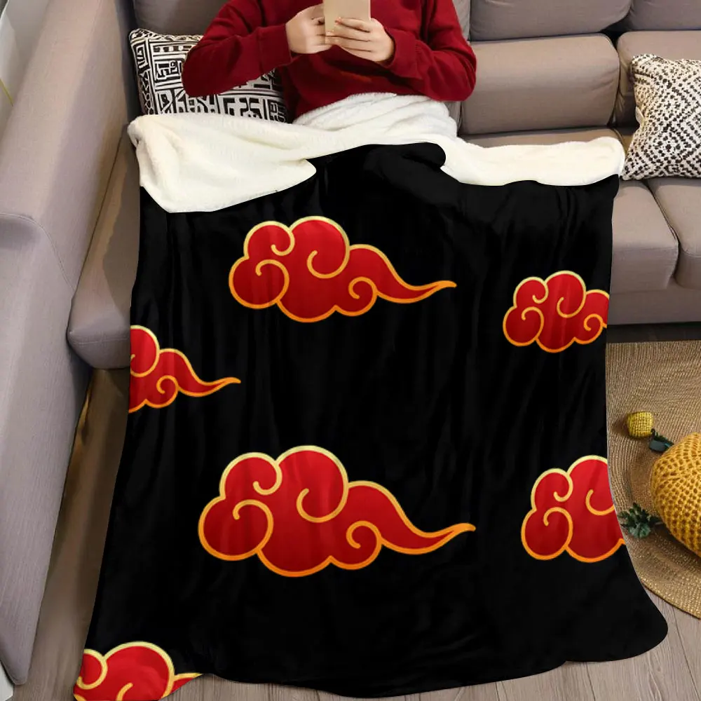Anime Red Cloud Ditsy Flannel Blanket Warm Soft Halloween Christmas Couch Warm Cozy Decorative Decor Gift for All Season