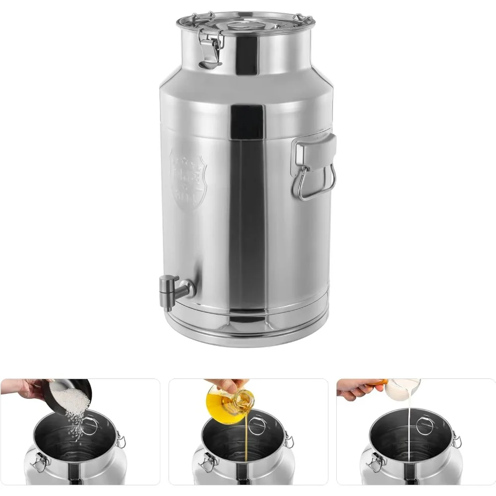 

Stainless Steel Milk Can Bucket Wine Pail Bucket Bottle Liquid Container Storage Heavy Duty Tote Jug with Faucet & Sealed Lid