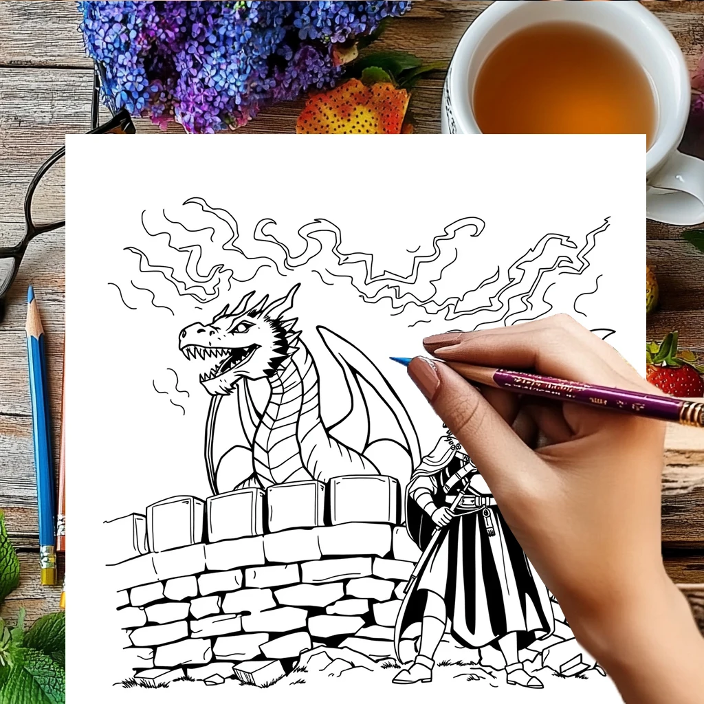 大人のための中世の城の塗り絵 |   28ページの塗り絵、クリスマスや感謝祭のための画材