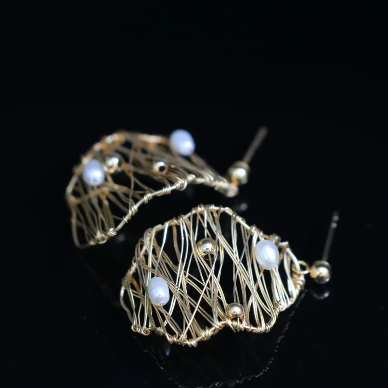 

SGARIT Fine Jewelry Strong Light Natural Pearl Gold Earrings 14k Filled Gold Freshwater Pearl Earrings for Women