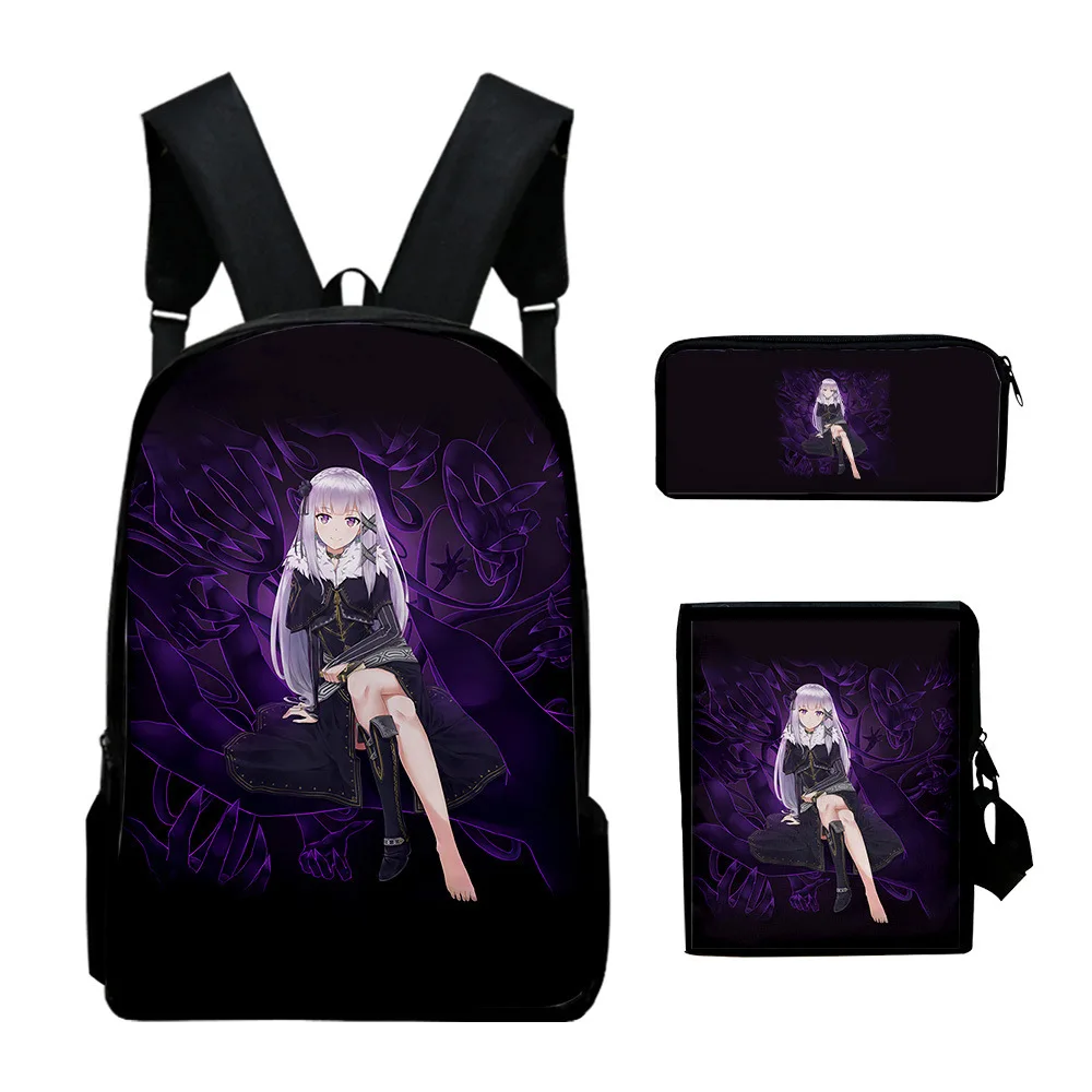Harajuku Youthful Re:Life in a different world from zero 3D Print 3pcs/Set bags Laptop Daypack Backpack Shoulder Bag Pencil Case