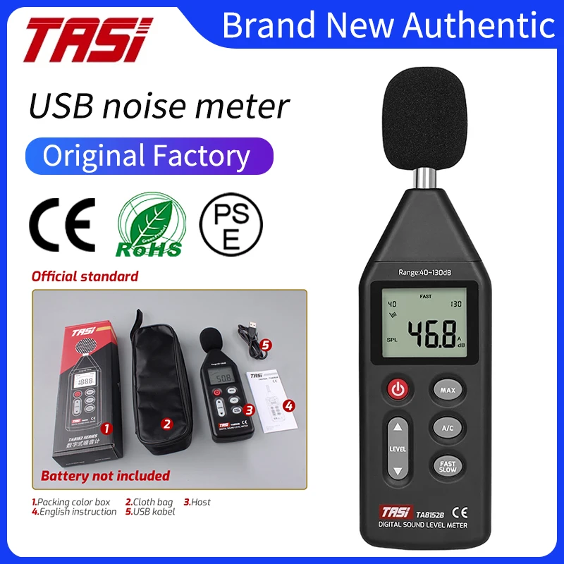 TASI TA8152A Digital Sound Level Meter Noise Meter Audio Detector LCD Display 40-130dB Tester Volume Decibel Measuring