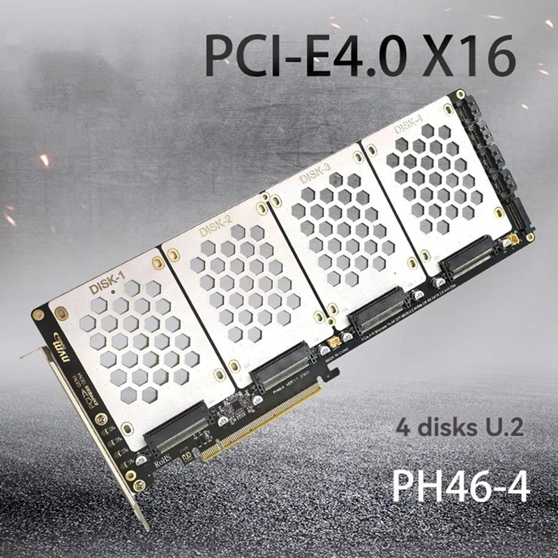 ●PH46-4 4-Disk SFF8639 U.2 NVME & SATA 2.5-Inch Hard Drive to PCIE4.0 Split Card PCIE4.0 X16 Hard Disk Adapter Card-ABFB