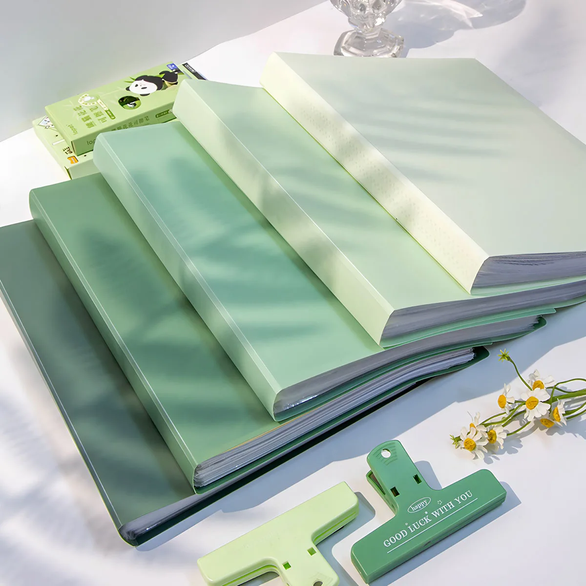 

A4 Data Book Green Gradient Color Folder Student Exam Paper Storage Book Large Capacity 30 Pages Practical Office Supplies New