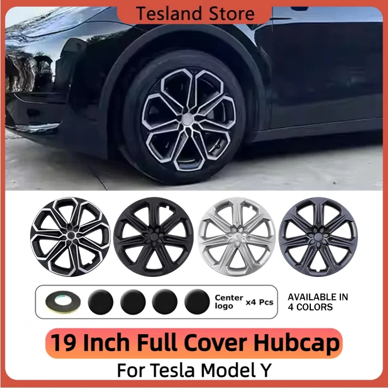 For Tesla Model Y 19 Inch Wheel Hub Cap 4PCS ABS Replacement Wheel Cover 21-24 Plum Blossom Shape Full Rim Cover Car Accessories