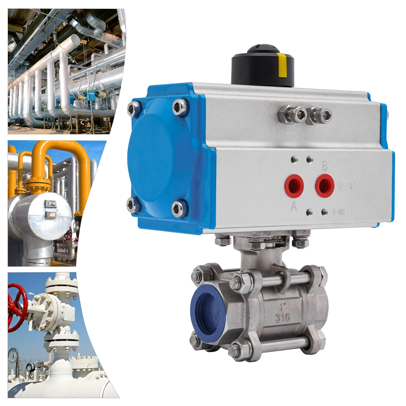 

3PC DN25，Pneumatic Ball Valve, Stainless Steel Ball Valve, 1 Inch Pneumatic Stainless Steel Ball Valve，316 Stainless Steel,PTFE