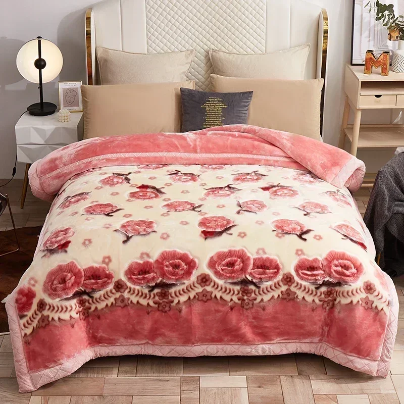 Winter Double Layers Thick Raschel Blanket Fluffy Plush Weighted Blankets Nap Sheets Sofa Blankets Bedroom Living Room Quilt