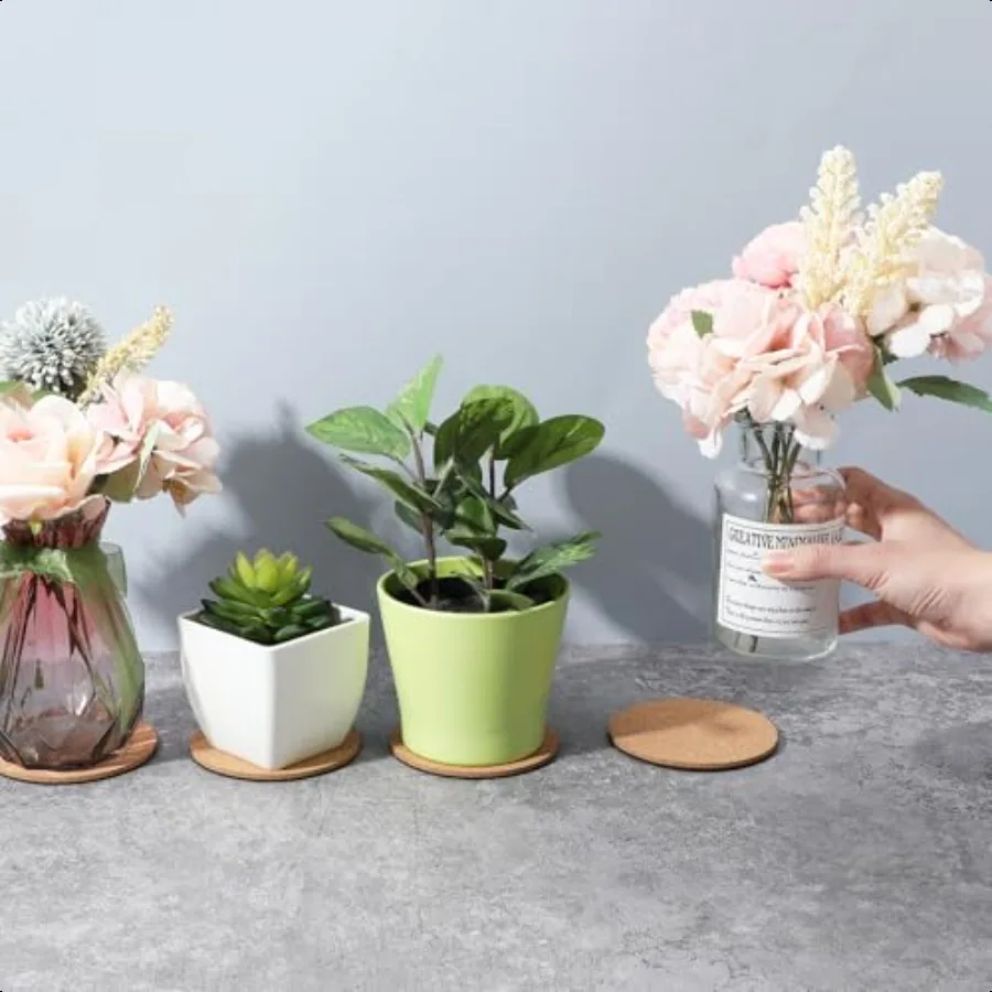 10 قطع من قواعد الأكواب والصحون المصنوعة من الفلين مقاس 4 بوصات تحافظ على العدادات والأرضيات نظيفة وجافة #2