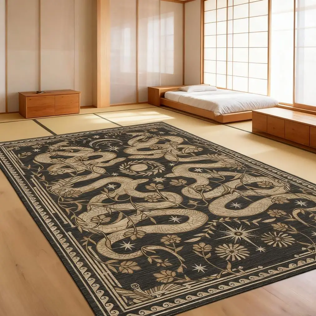 

Machine Washable Snake Rug 5x7 Non-Slip Area Rug Dark Grey Animal Print for Home Decor