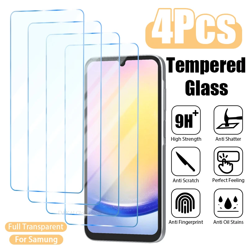 4PCS Tempered Glass For Samsung Galaxy A15 A55 A54 A14 A13 A53 A52 A35 A33 A34 A25 A52S A23 A24 A32 A22 5G A21S Screen Protector