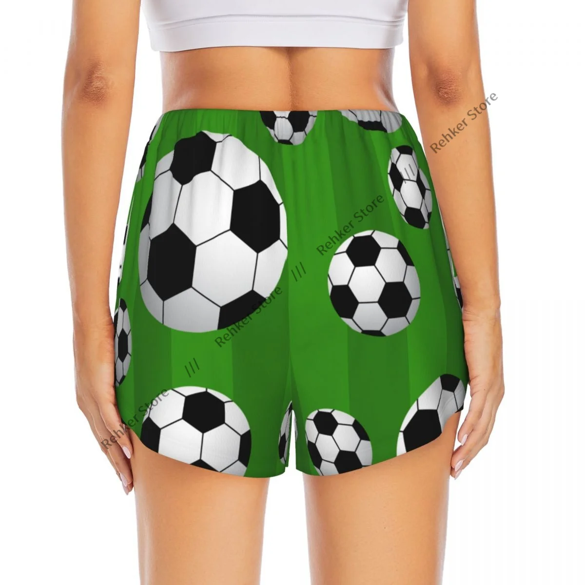Women's Athletic Shorts Soccer Ball Pattern Running Yoga Fitness Quick-Dry Badminton Training With Pocket