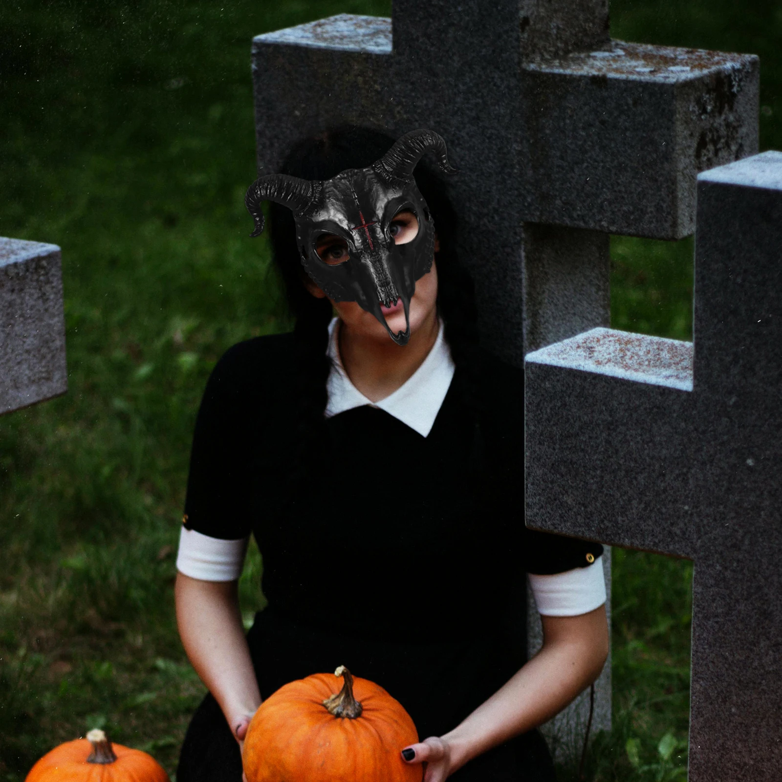 

Sheep Skull Mask Lightweight Plastic Masquerade Mask Sheep Horn Halloween Carnival Costume Cosplay Photo Props