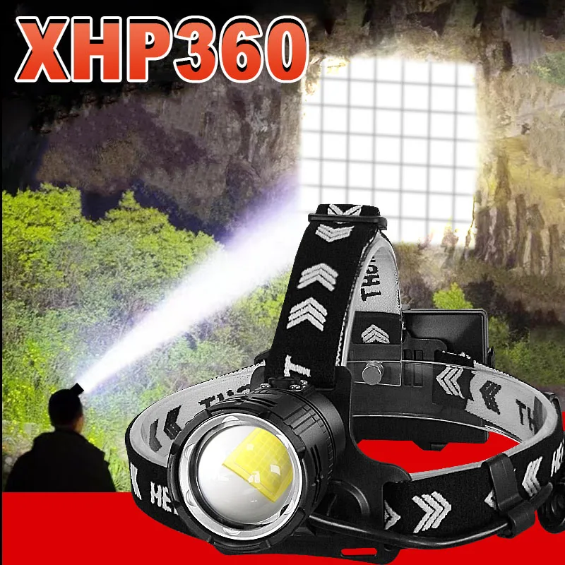 Super XHP360 Led Headlamp USB Rechargeable Head Flashlight Powerful High Power Headlight Camping Fishing Waterproof Head Lamp