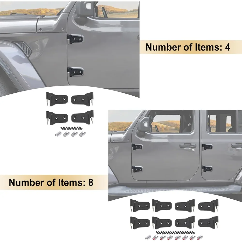 مجموعة مفصلات الأبواب المصنوعة من الألومنيوم للاستبدال على نماذج جيب رانجلر JL JLU 2018-2023 والمصارع JT 2020-2023 ذات 4 أبواب