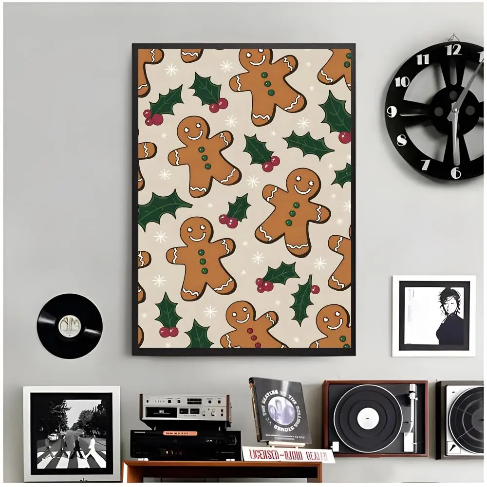 christmas cookie cartoon gingerbread man Poster Modern Wall Art Home Decor Living Room Decorative Print Unframed