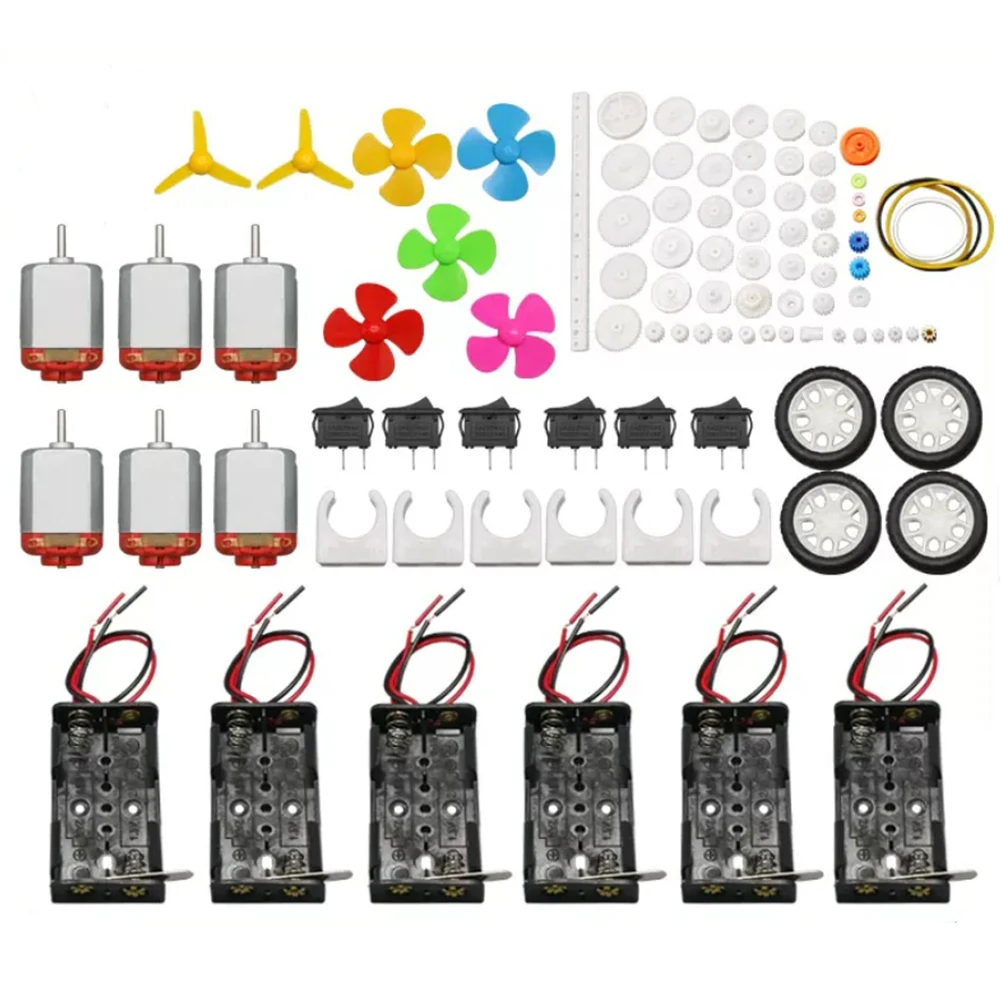 6 Set DC Motors Kit Mini Electric Motor 3V-12V Shaft Propeller Battery Holder Power Tool Accessories