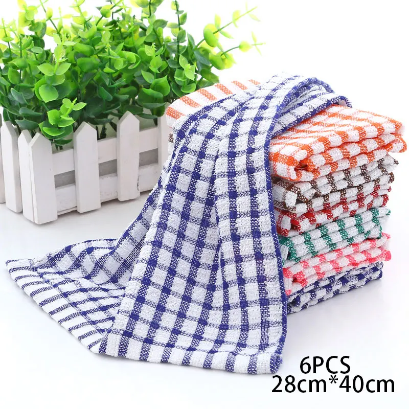 6PCS Cotton Kitchen Tea Towels Absorbent Lint Free Catering Restaurant Cloth Dish Towels Cleaning Cloth Kitchen Cleaning Towel